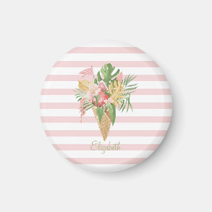 Aimant Glace,Tropical Leaves Fruit,Rayures Roses
