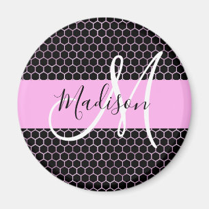 Aimant Glam Black Métallic Rose Nid d'abeille Monogramme