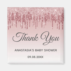 Aimant Glam Blush Rose Gold Pailletés Merci Baby Shower