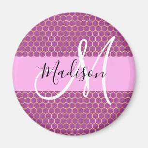 Aimant Glam Fuchsia Metallic rose Honeycomb Nom