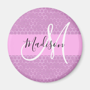 Aimant Glam Lilas Métallisé Rose Nid d'Abeille Monogramme