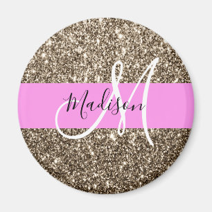 Aimant Glam Rose Champagne Or Glitter Monogramme