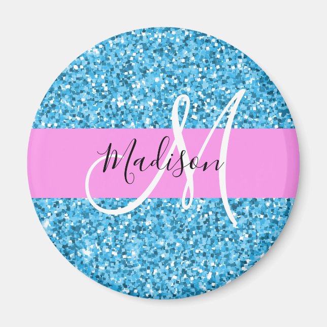 Aimant Glam Sky Blue Parties scintillant rose étincelles  (Devant)