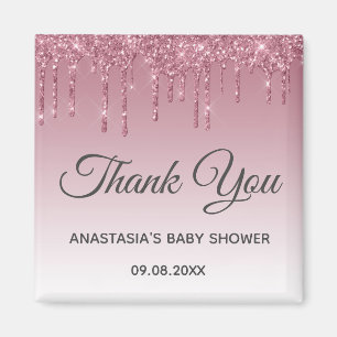 Aimant Glamour Rose Gold Rose Pâle Merci Baby Shower