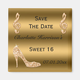 Aimant Glamour Sweet 16 Enregistrer La Date Gold Stiletto