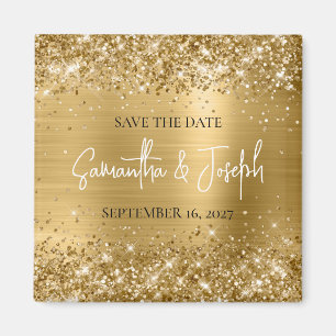 Aimant Glittery Gold Foil Wedding Enregistrer la date