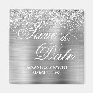 Aimant Glittery Silver Foil Enregistrer la date