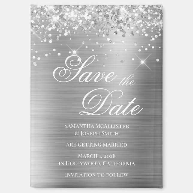Aimant Glittery Silver Foil Enregistrer la date (Recto)