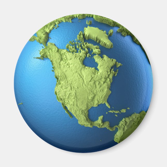 Aimant Globe 3d isolé sur blanc.Continent Amérique du Nor (Devant)