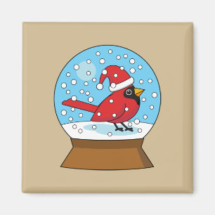 Aimant Globe des neiges avec cardinal rouge mignon