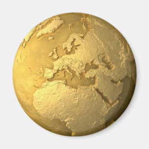 Aimant Globe d'or - la terre en métal. L'Europe, 3d