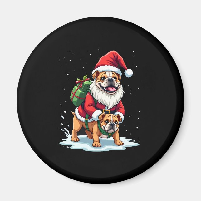 Aimant Gnome équitation Anglais Bulldog Noël Joyeux garço (Devant)