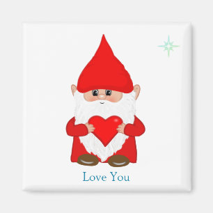 Aimant Gnome magique mignon avec coeur sur fond blanc