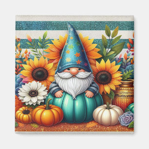 Aimant Gnome Whimsical au milieu des tournesols et des Ci