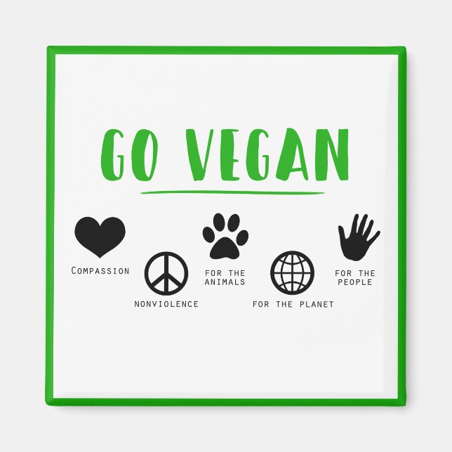 Aimant Go Vegan Slogan Citer les gens, Planète, Animal (Devant)
