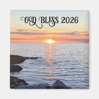 Aimant God Bless 2026 New Year Golden Sunset Photo