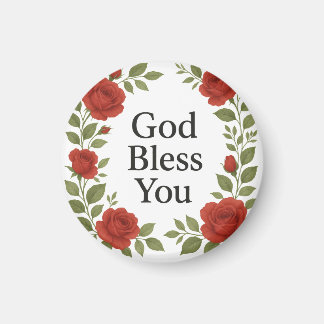 Aimant God Bless You Religious Rose Floral
