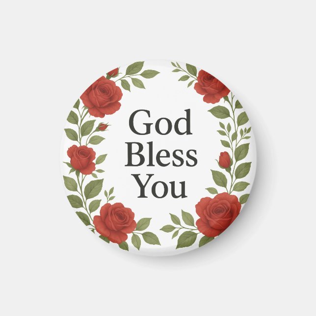 Aimant God Bless You Religious Rose Floral (Devant)