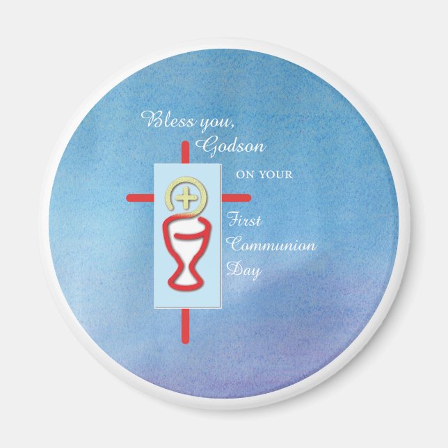 Aimant Godson, première communion sainte, bleu (Devant)