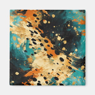 Aimant Gold Black Aqua Orange Leopard Abstrait