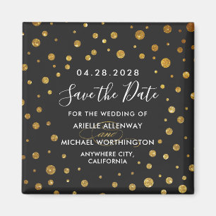 Aimant Gold Black Confetti Mariage Enregistrer la date Ma