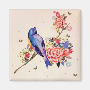 Aimant Gold Blue Bird Red Floral Butterfly Glitter