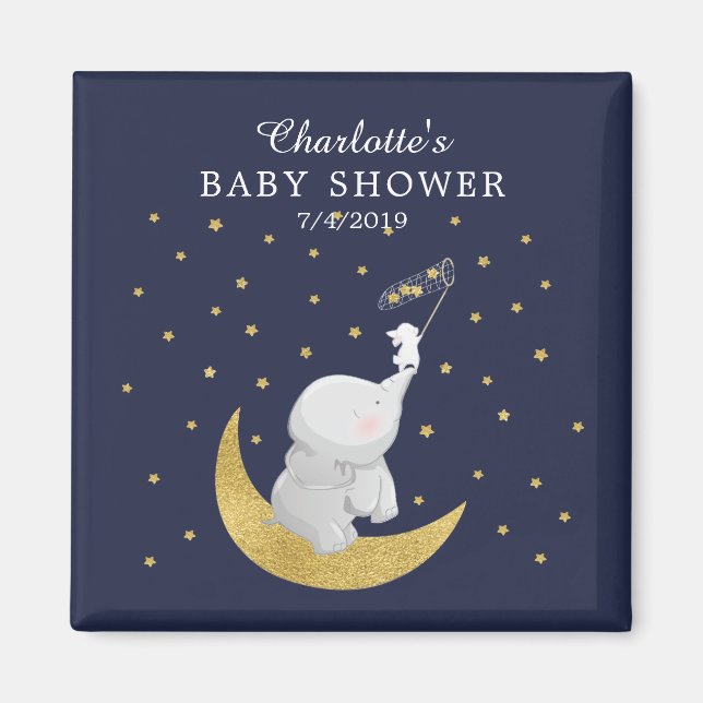 Aimant Gold Catch A Star Bunny Elephant Baby shower (Devant)