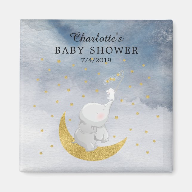 Aimant Gold Catch A Star Bunny Elephant Baby shower (Devant)
