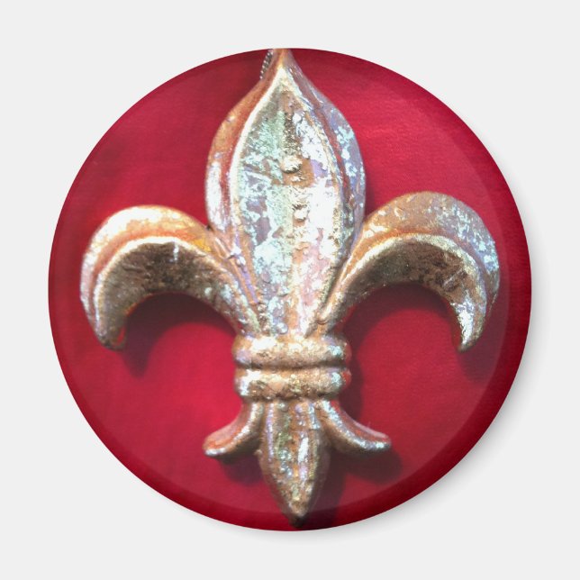 Aimant Gold Fleur de lis sur Rouge (Devant)