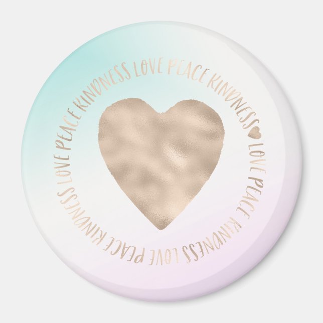 Aimant Gold Kindness Love Peace Heart Aqua Pink Tie Dye (Devant)