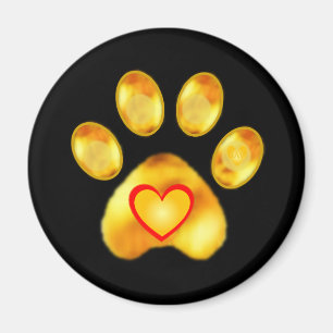 Aimant Gold Paw with Heart on Black