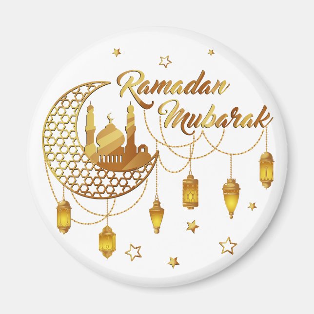 Aimant Gold Ramadan Mubarak Mosque & Lanterns Decorative (Devant)