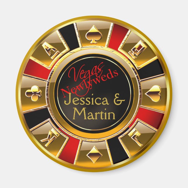 Aimant Gold, Red & Black Vegas Casino Chip Favoriser (Devant)