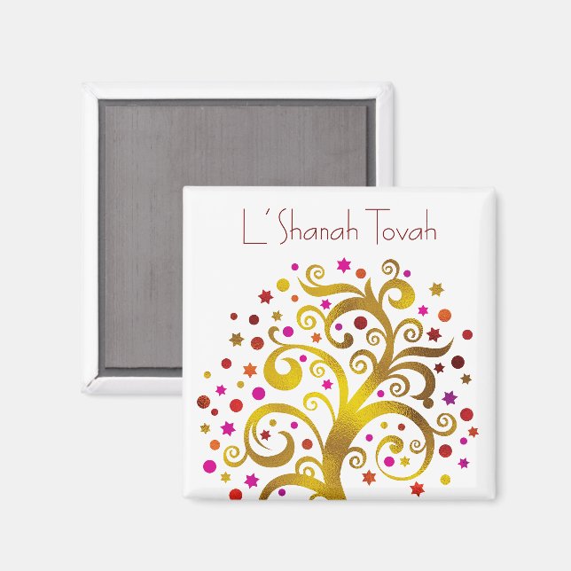 Aimant Gold Red Rosh Hashanah Arbre de vie moderne chic (Recto/Verso)