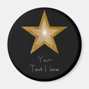 Aimant Gold Star 'Your Text' rond noir