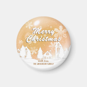 Aimant Gold White House Snowflakes Noël Bonne année