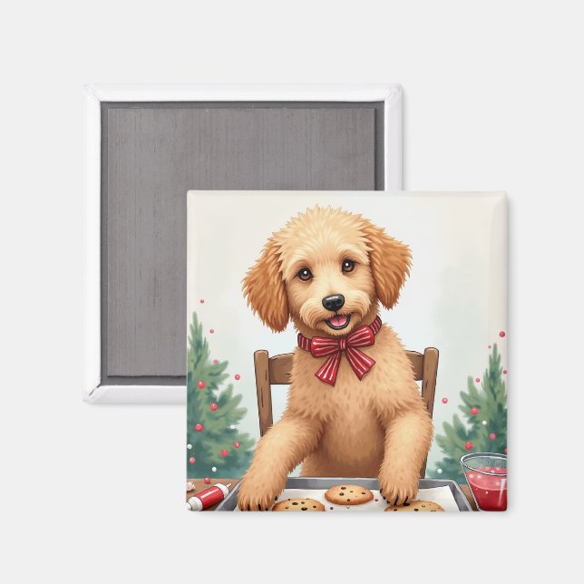 Aimant Golden Doodle Decorating Christmas Cookies (Recto/Verso)