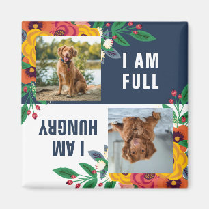 Aimant Golden Jellow Navy Blue Boho Floral Chien Fed