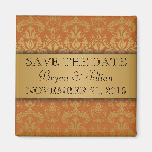 Aimant Golden Orange & Gold Regal Damask Enregistrer la d (Devant)