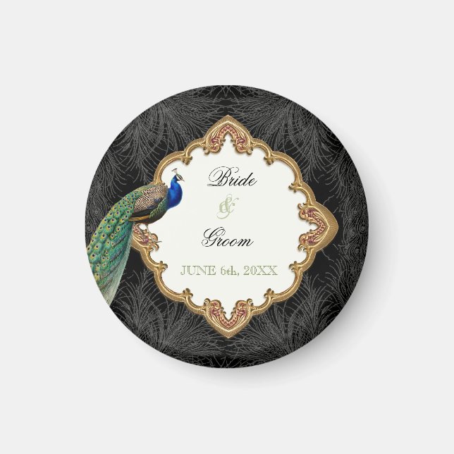 Aimant Golden Peacock & Swirls - Mariage Enregistrer la d (Devant)