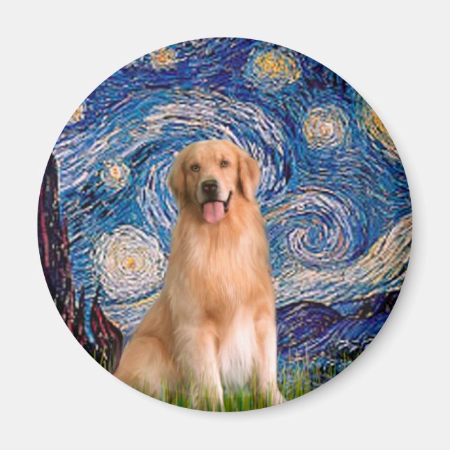 Aimant Golden Retriever 8 - Nuit étoilée (Devant)