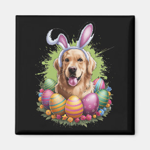 Aimant Golden Retriever Chien Bunny OEufs de Pâques Print