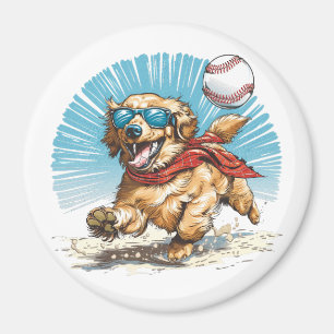 Aimant Golden Retriever Chien Jouant Au Baseball
