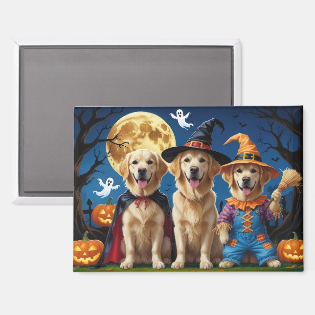 Aimant Golden Retriever Chiens Citrouille Halloween Funny (Recto/Verso)