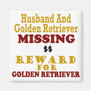 Aimant Golden retriever et récompense absente de mari