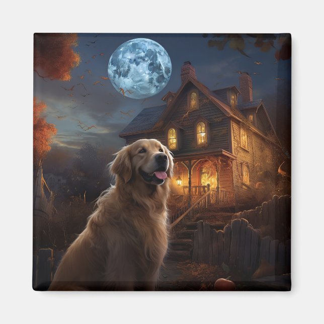 Aimant Golden Retriever Halloween effroi (Devant)