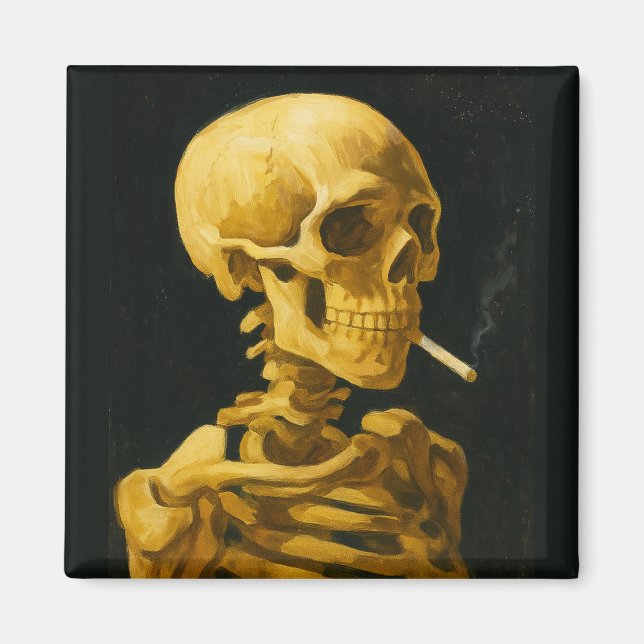 Aimant Golden Skull Smoking - Unique Van Gogh Inspiré (Devant)