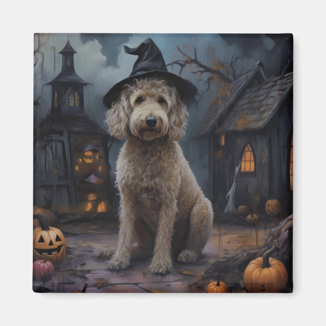 Aimant Goldendoodle Citrouille Halloween effrayant (Devant)