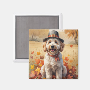 Aimant Goldendoodle dans les feuilles d'automne, l'art de