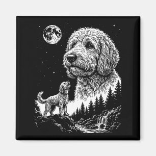 Aimant Goldendoodle hurlant à la lune vintage chien drôle